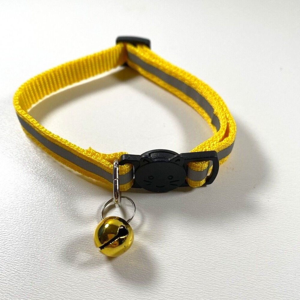 Yellow Cat Breakaway Collar New With Jingle Bell And Reflective Strip